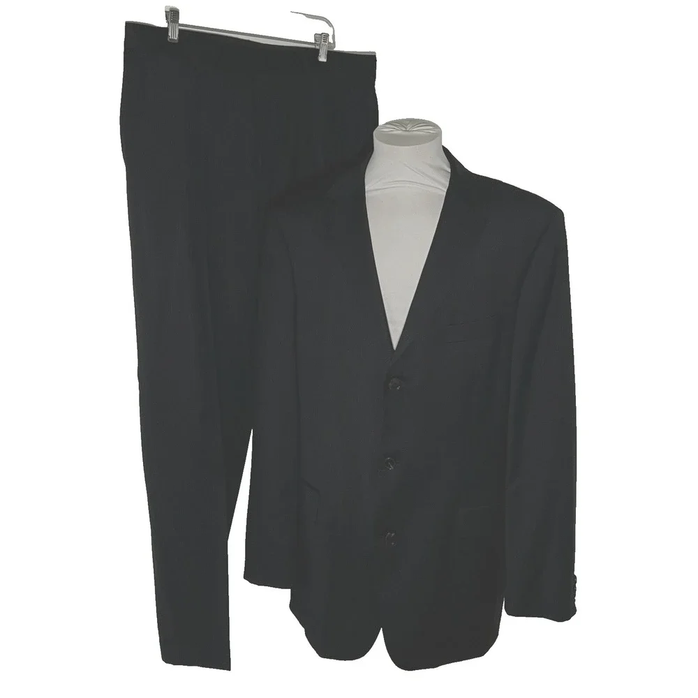 Hugo‎ Boss Scorsese Movie Suit Mens 42L Black 3-Button Wool Blend Made in USA
